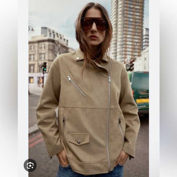 ZARA FAUX SUEDE BIKER JACKET - Picture 4 of 16